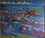 Aberystwyth Rooftops 1983 Oil on Panel. 108 x 122 cms.